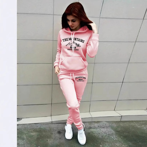 Independent station casual pullover hoodie set with letter print hoodie and pants set for women 0002