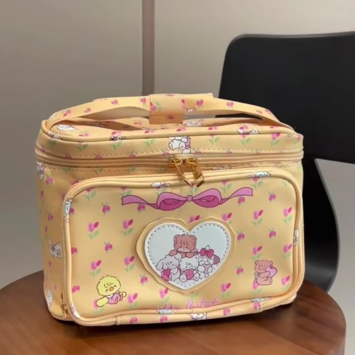 Bolsa de maquillaje PU gran capacidad | Neceser portátil con diseño animado