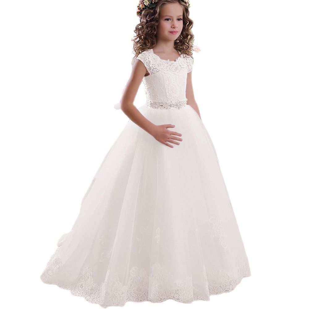 Comercio exterior europeo y americano transfronterizo Vestido de novia para niños encaje arco sin mangas cumpleaños niña mullido vestido de princesa