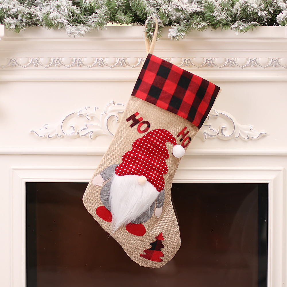 Christmas supplies creative cartoon fat doll faceless elderly plaid Christmas socks Christmas tree fireplace decorations_voghion.com