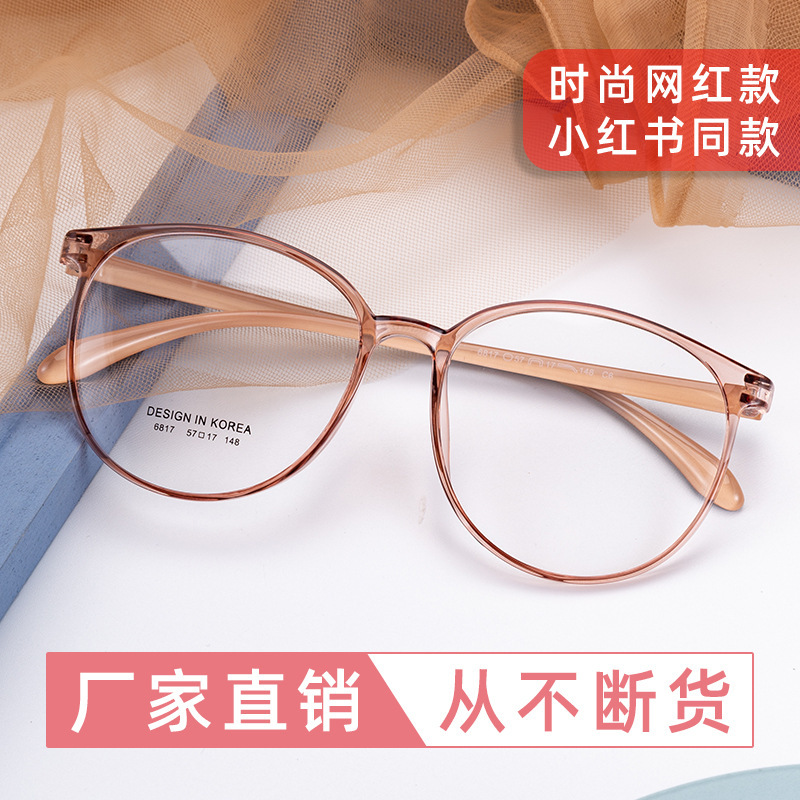 Danyang Glasses 6817 Little Red Riding Book Same Style Glasses Frame tr90 Retro Frame Color Cold Tea Color Can Be Equipped with Myopia