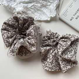 新款布艺碎花珍珠蕾丝边发圈简约ins 风气质扎马尾皮筋丸子头发饰