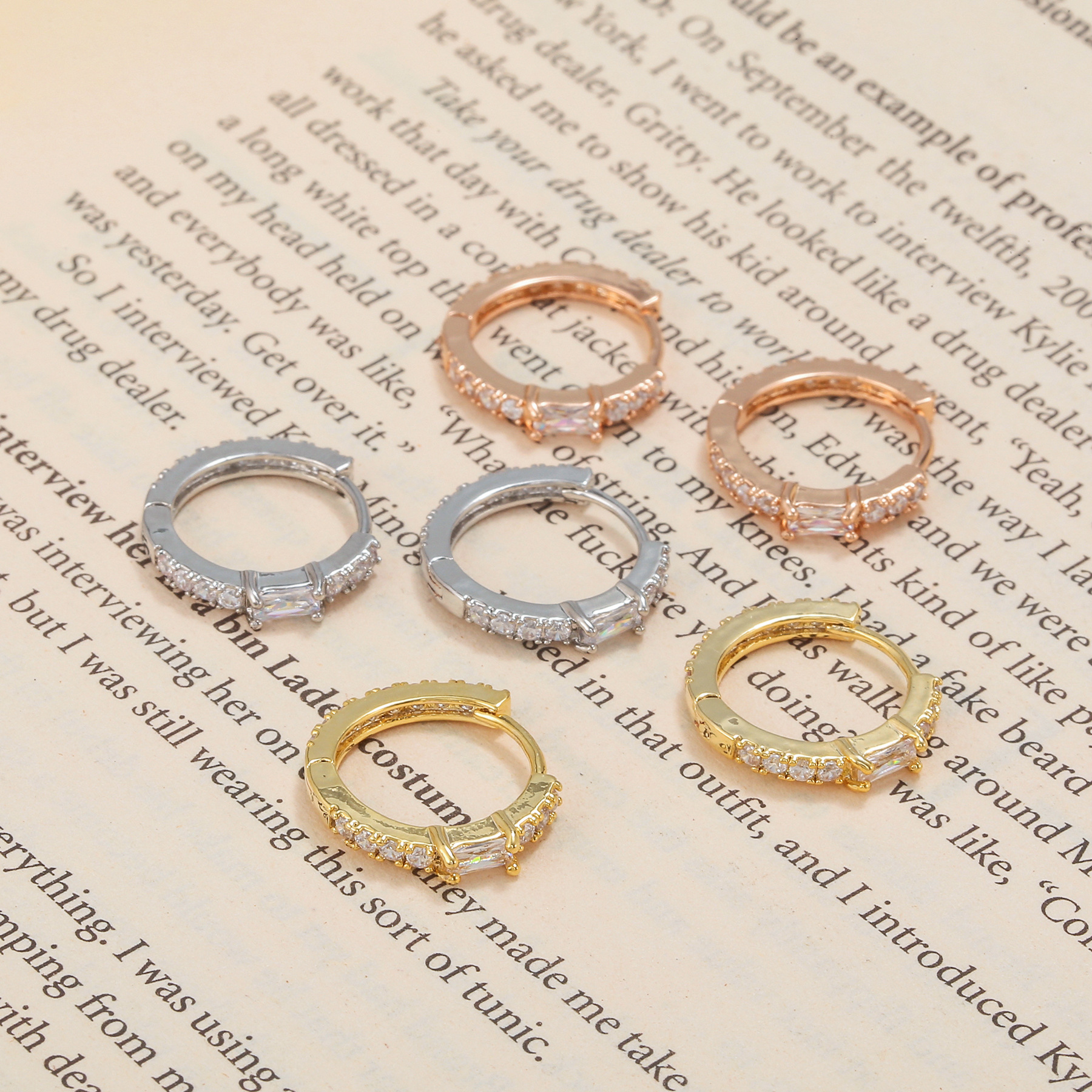 2022 Korean geometric rectangular zircon copper earrings