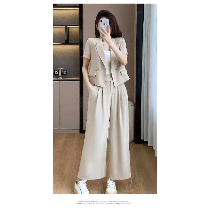 韩版小西装套装女2025夏季款时尚气质优雅显瘦修身短款两件套潮服|undefined