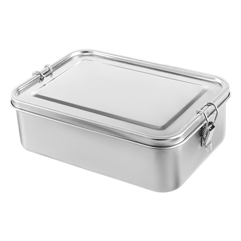 Caja de almuerzo de acero inoxidable 304 Caja de almuerzo de mantenimiento fresco engrosada con tapa Caja de almuerzo a prueba de fugas sellada Caja de almuerzo rectangular con hebilla