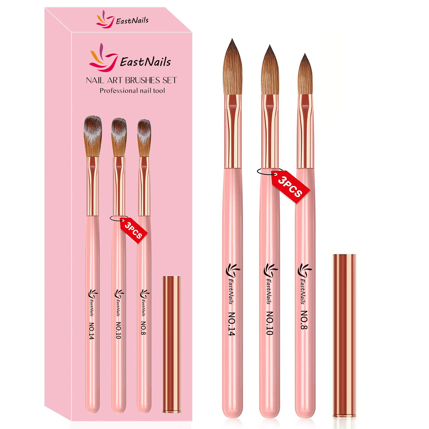 3 pink nail art crystal pens (8#; 10#; 14#)