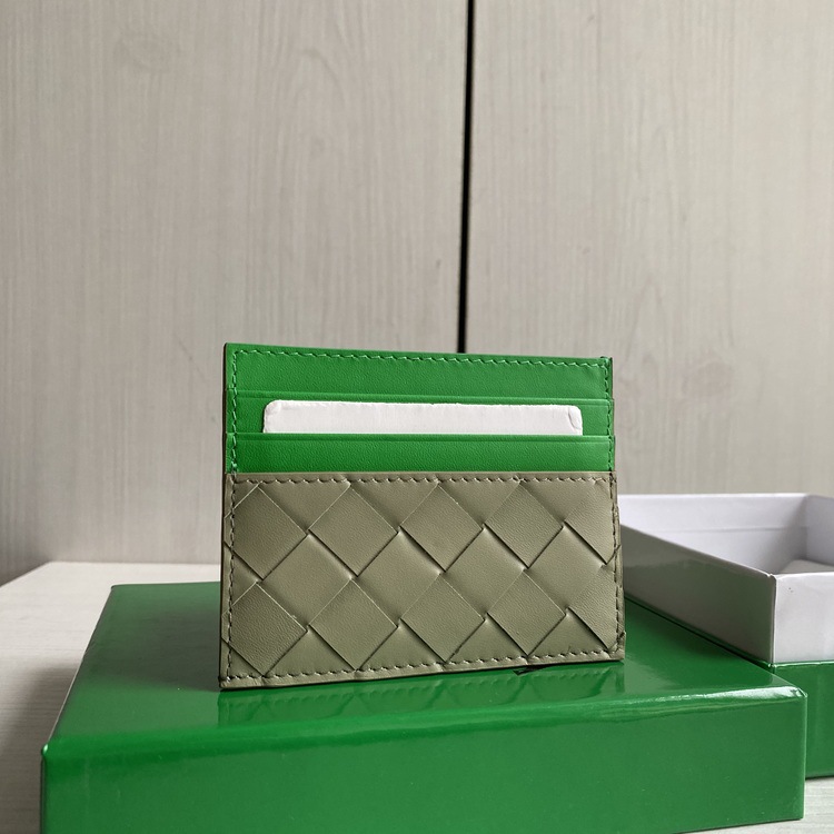 Bottega Veneta Card Case Intrecciato Leather Green