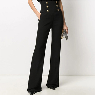 2025 Spring and Autumn Black Wide Leg Pants Temperament Commuting High Waist Flare Pants Drape Long Casual Pants Cross-Border Spot