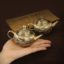黄铜龙凤小茶壶山水麒麟手提壶办公室家居工艺品创意桌面摆件铜器