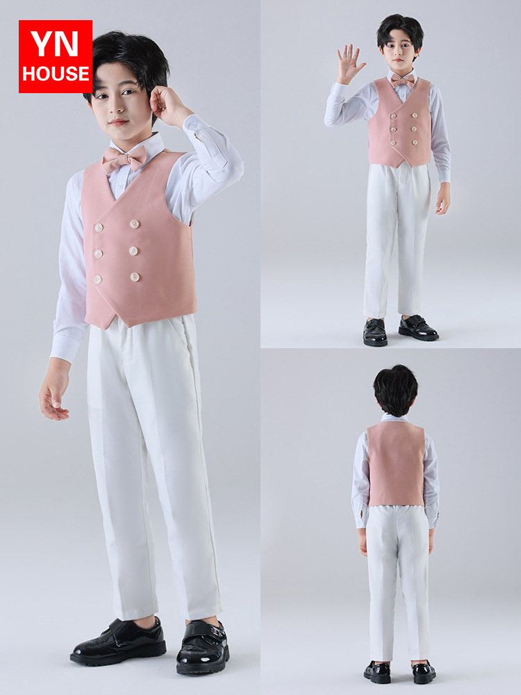 Traje para niños, traje de chaleco, nuevo estilo de otoño, niño de estilo británico, anfitrión de un año, traje de vestido de interpretación de piano
