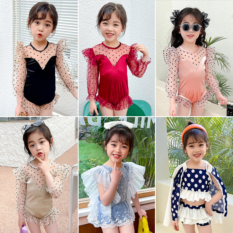 Traje de baño para niñas de una pieza 2023 nuevo traje de baño de estilo occidental para niños Estilo coreano para niños en línea Traje de baño para niñas de moda roja