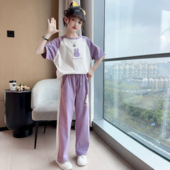 女童夏裝休閒套裝2024新款時髦洋氣兒童衣服中大童短袖運動兩件套
