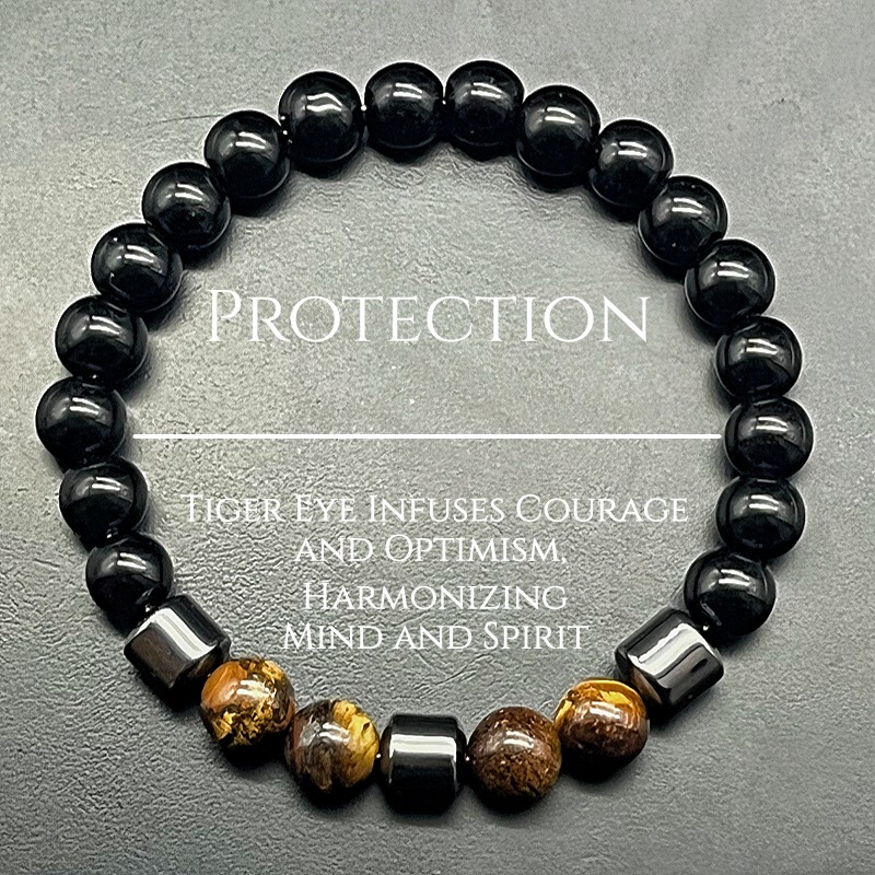 Temu Shein Tk Cross-Border Popular Bracelet Imitation Obsidian Tiger Eye Stone Double Protection Bracelet Wholesale in Stock