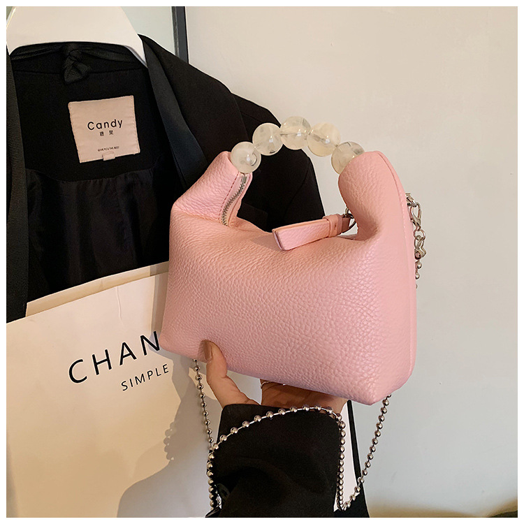 Women's Small Pu Leather Solid Color Elegant Classic Style Beading Pillow Shape Zipper Handbag display picture 5