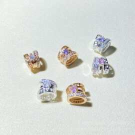 强保色14K包金水晶配饰微镶锆石大孔隔珠隔片垫片diy水晶手串配件