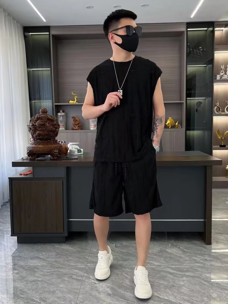 Camisa menos ropa traje de ropa deportiva verano para hombres camiseta de manga corta jersey de baloncesto pantalones cortos casuales de dos piezas tendencia coreana