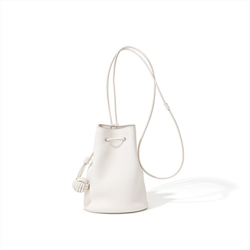 One-shoulder crossbody bag for women, drawstring bucket bag, high-end exquisite genuine leather bag for women, versatile first-layer cowhide handbag