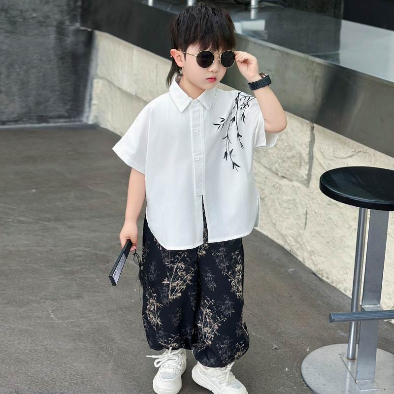 男の子韓服スーツ 2025 新中国風夏スタイル男の子パフォーマンス服唐装古代衣装子供の夏のトレンド|undefined