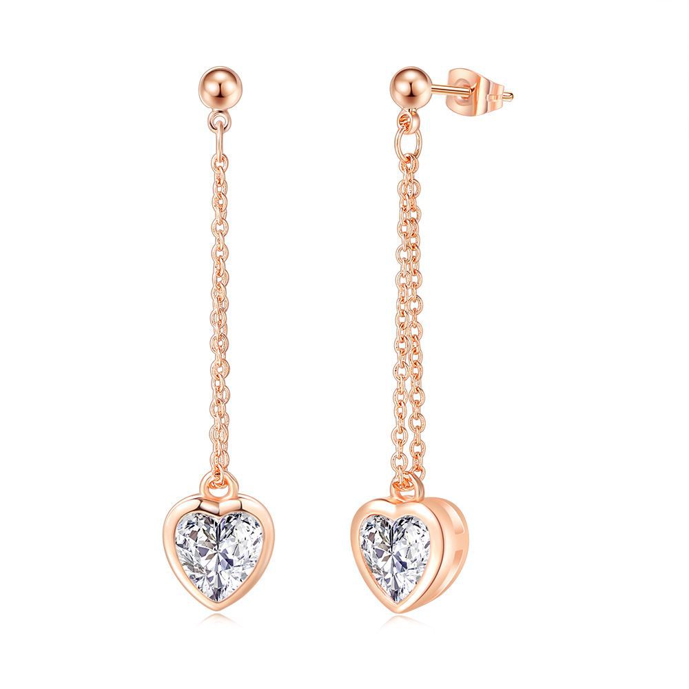 Heart Shape Copper Inlay Zircon Drop Earrings 1 Pair