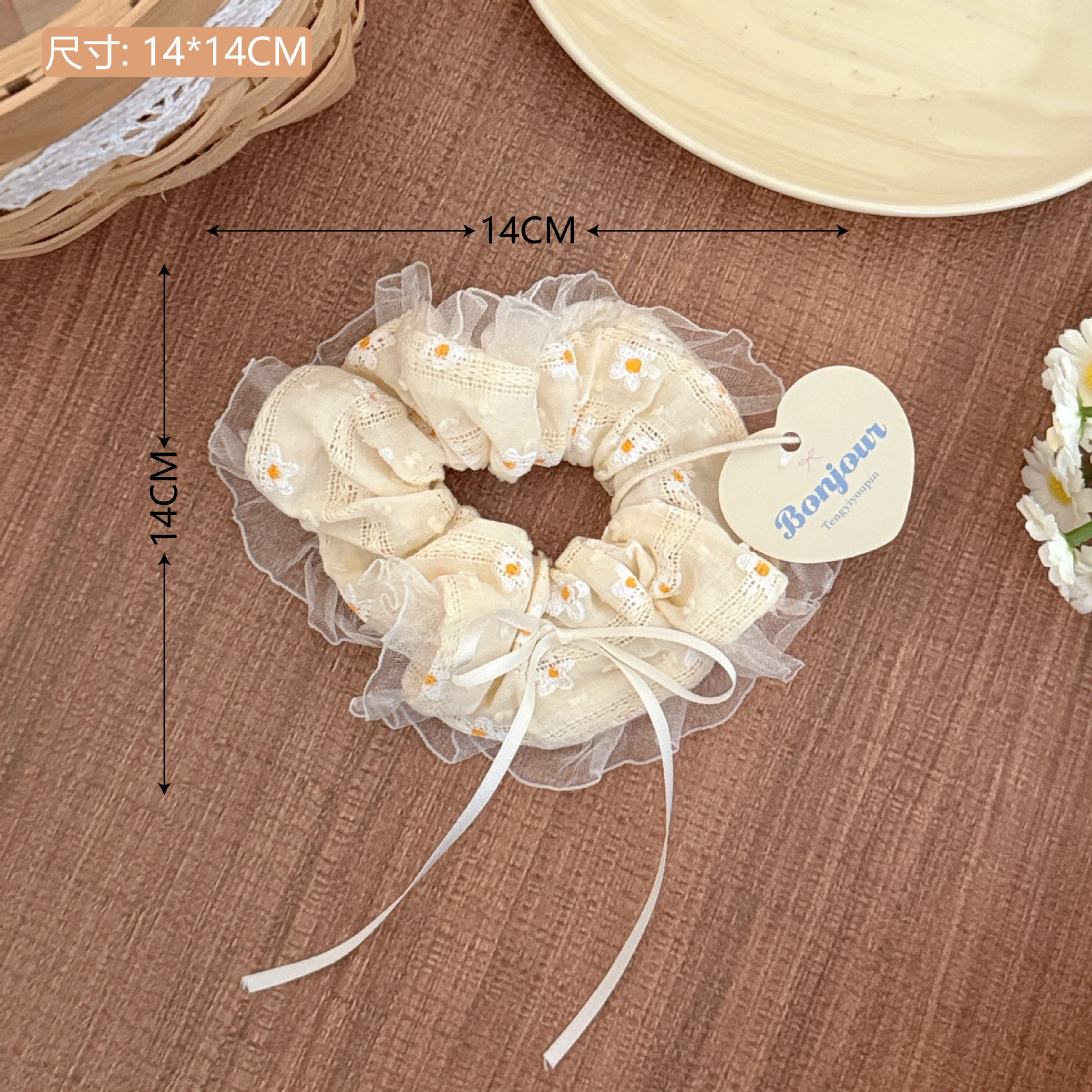 Frase francesa retrógrada cuadrada banda de intestino grande toalla cuadrada corazón de niña cuerda de cabello baja cuerda de cabello de alta sensibilidad adornamiento para el cabello