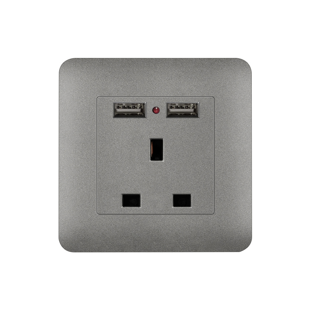 86型二位USB接口面板带13A方角三孔插座烤漆面板英式港澳外贸插座