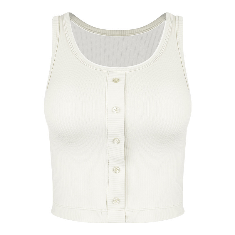 2025 春と夏の新しいヨガ服女性の胸パッドベスト偽ボタン装飾フィットネス服ハイウイングスパンデックスフィットネス服|undefined