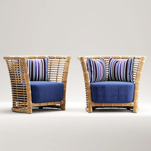 户外风格别墅沙发藤编休闲椅民宿田园家具藤制三件套阳台庭院组合