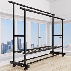伸縮単双棒着地ハンガー寝室家庭用シンプルな物干しハンガー室内ベランダ収納フードハンガー