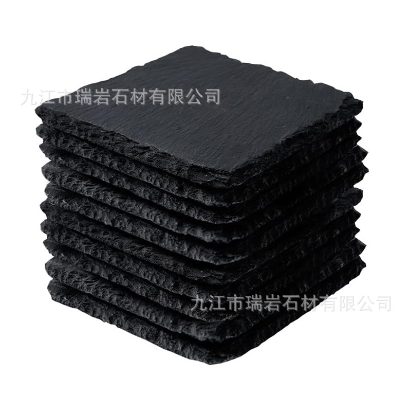 Posavasos de roca natural al por mayor de fábrica Posavasos de pizarra redonda de estilo japonés, almohadillas de aislamiento térmico, posavasos de pizarra de Amazon transfronterizos
