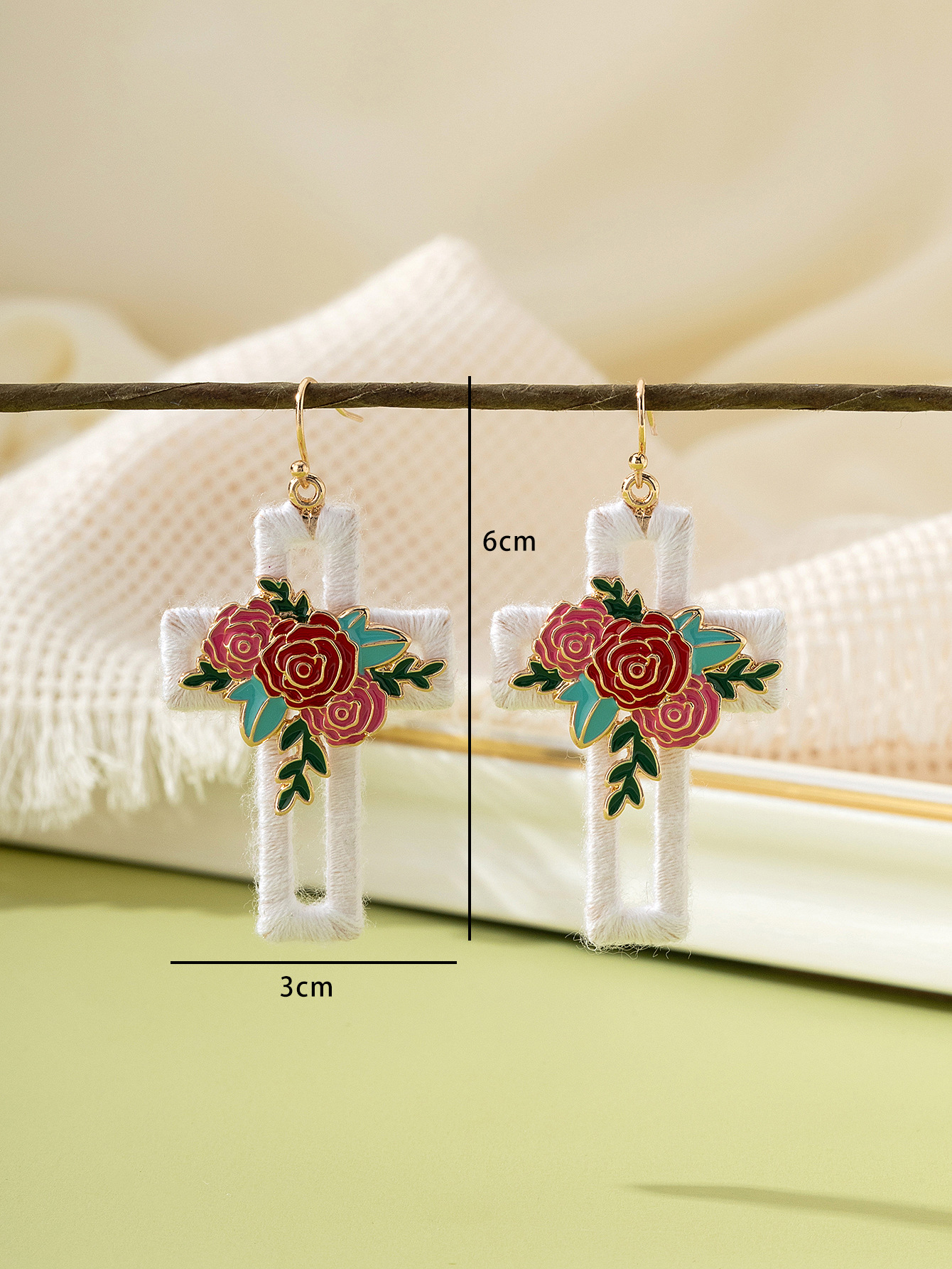 Iron Ear Needle Material 1 Pair Sweet Cross Rose Alloy Wood Drop Earrings