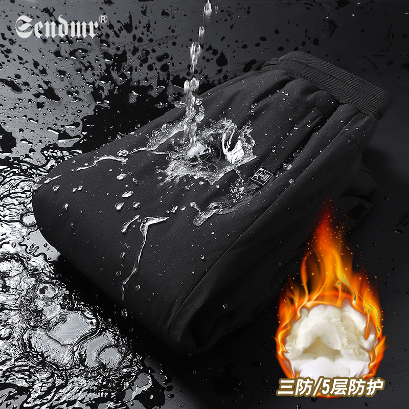Winter Warm Cotton Pants Lambskin Pants Men's Loose plus size fleece-lined Thickened Casual Pants Three-proof Sports Pants for Men