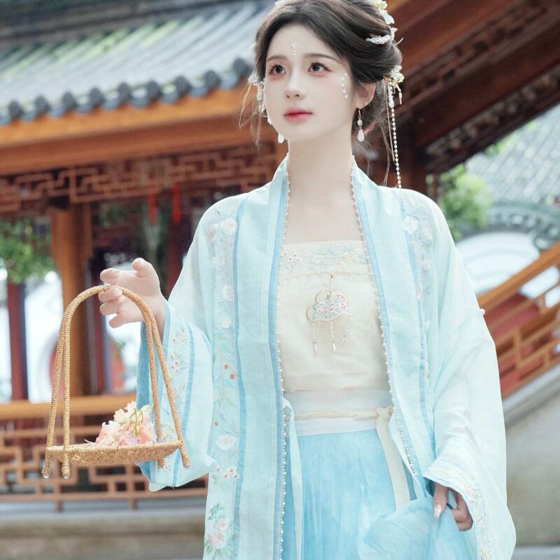 Embroidered Song Dynasty-Style Hanfu for Women, Improved Double-Breasted Long Gown with One-Piece Pleated Skirt, Song Dynasty-Style Hanfu Women's Autumn Embroidered Outfit Embroidered Song Dynasty-Style Hanfu for Women, Improved Double-Breasted Long Gown with One-Piece Pleated Skirt, Song Dynasty-Style Hanfu Women's Autumn Embroidered Outfit