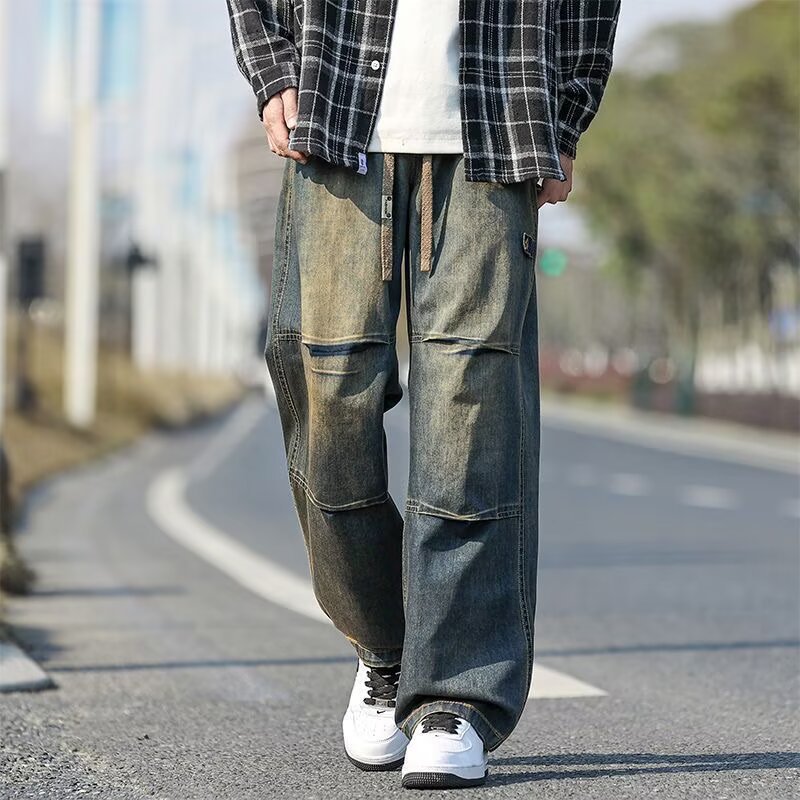 Men's Jeans Spring and Summer Washed Retro American Trendy Brand Loose Wide-Leg Straight Pants Workwear Trousers Wholesale