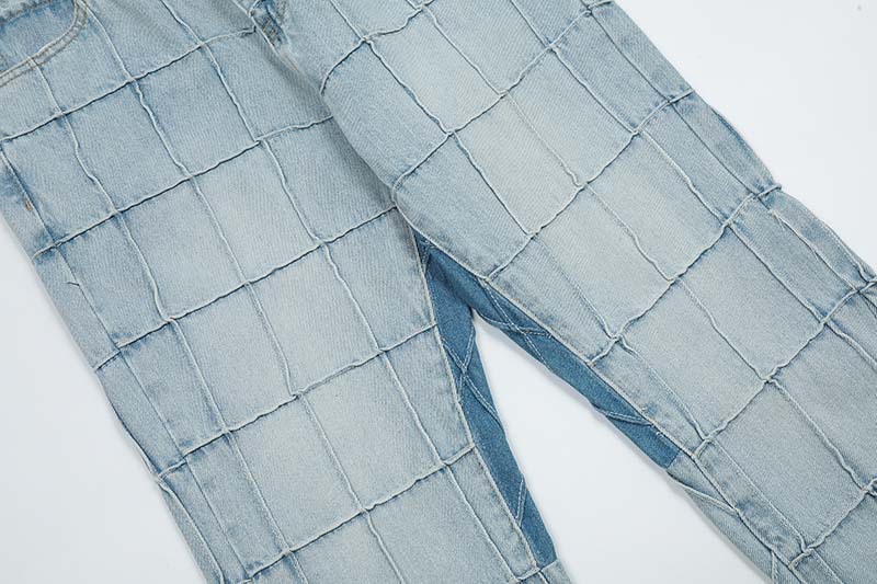Title 12, Heren jeans met patchwork en rauwe randen, loss...