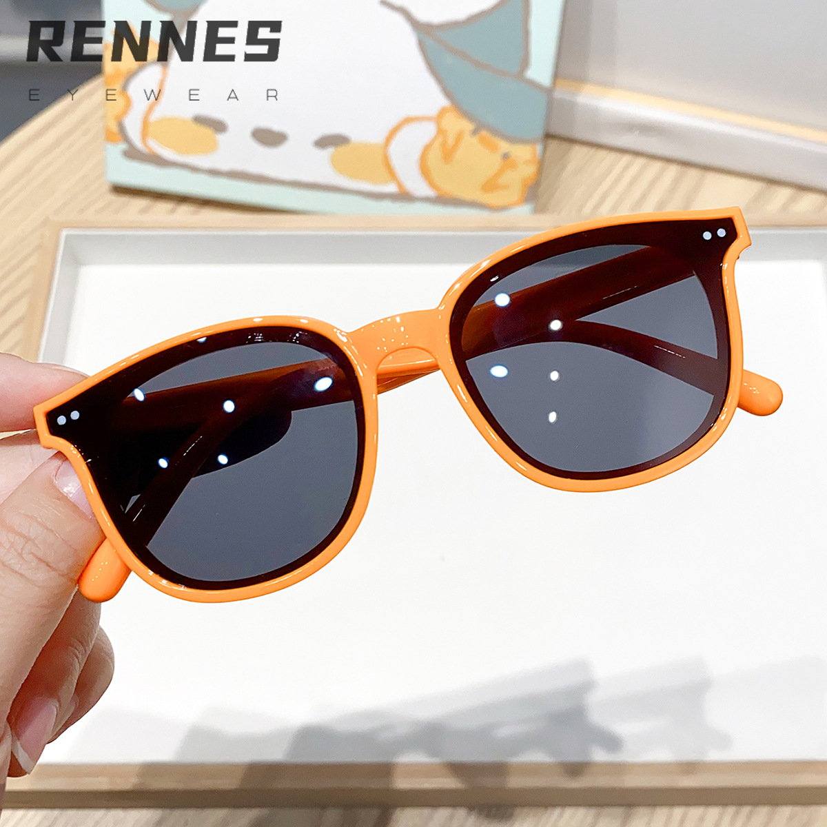 Gafas de sol para exteriores al por mayor transfronterizas para niños de nuevo estilo, color caramelo, marco de uñas de arroz, gafas de sol de alta gama para bebés lindos