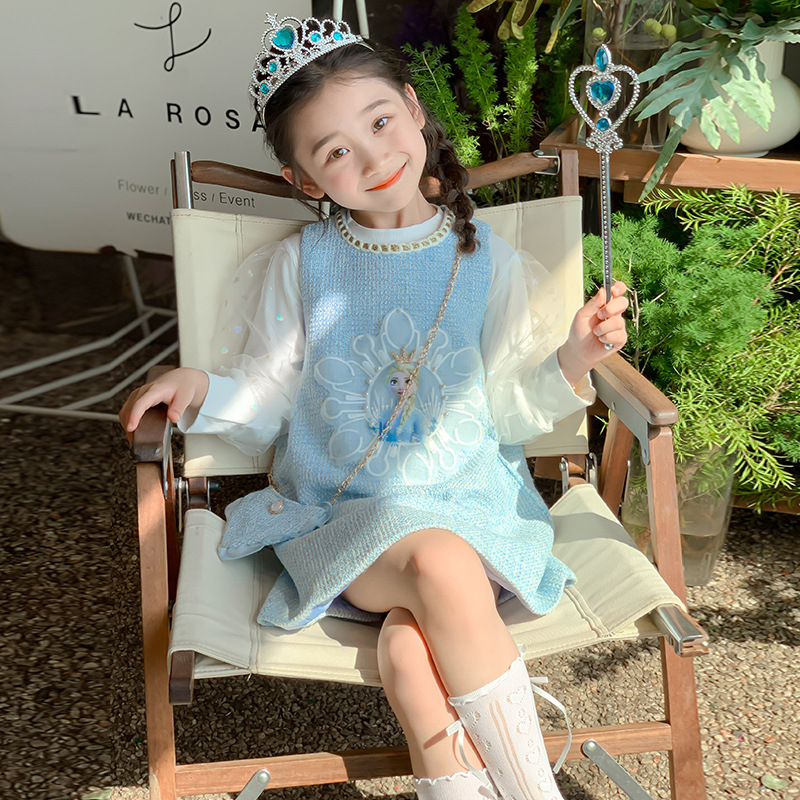 2025 가을 새 소녀 조끼 원피스 바닥 셔츠 투피스  아이샤 중소 어린이 세트 국경