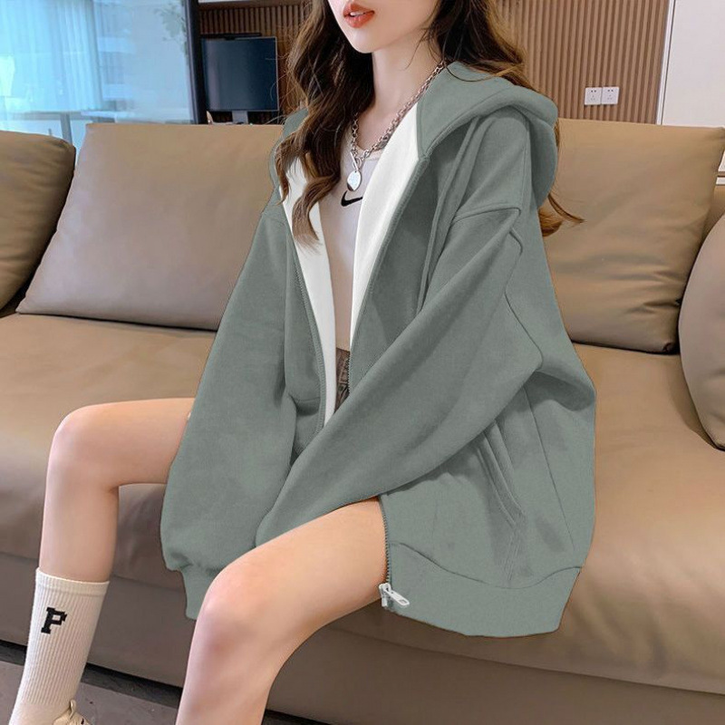 2025连帽卫衣女士秋冬季新款宽松显瘦大码胖妹妹运动拉链开衫外套|undefined