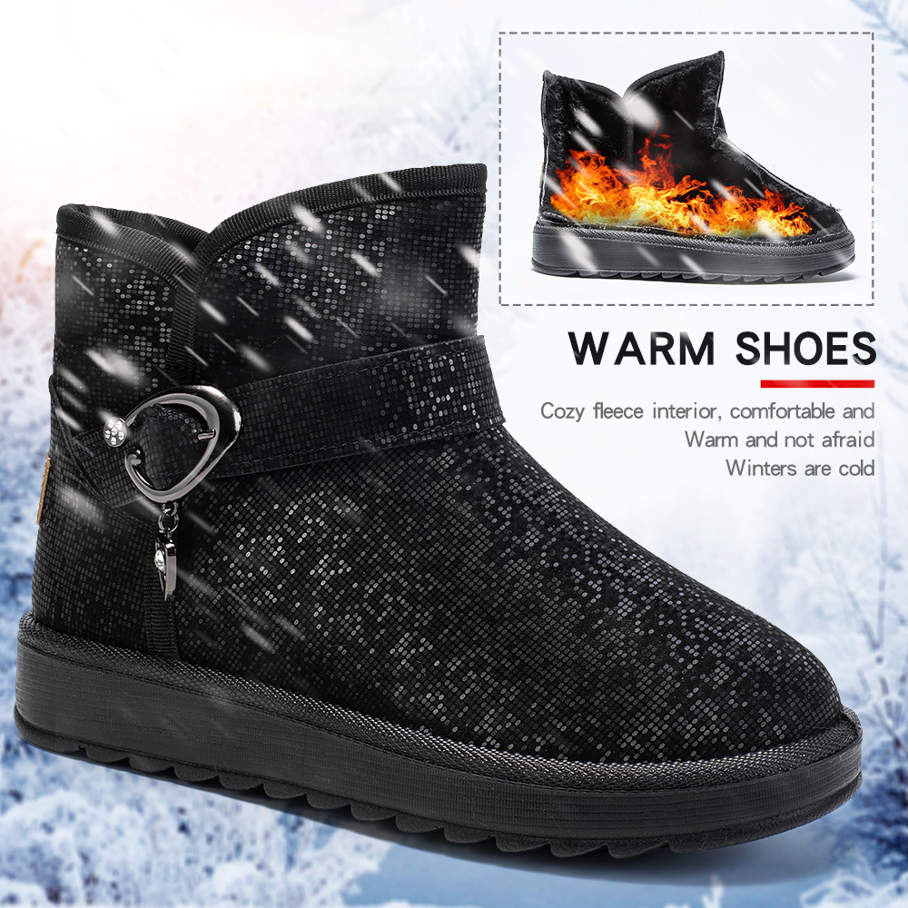 2023 Nuevas botas de nieve básicas transfronterizas de tamaño extra grande forradas de lana de invierno engrosadas zapatos acolchados de algodón botas cortas de mujer