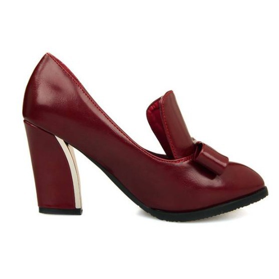Women's High Heels 2026 New Spring And Autumn Mid-Heel Chunky Heel Women's With Bowknot, Large Size PU Lace-Up Leather Shoes 31-48_voghion.com