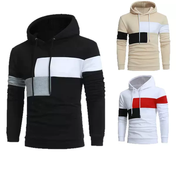 New autumn and winter sweatshirts for men, fashionable color-blocked outerwear, European and American style men's color-blocked hooded pullover