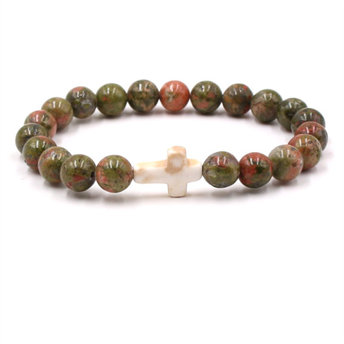  Hot Selling Cross-border Fashion Bead Bracelet Natural Stone Amazonite Jewelry Cross Necklace