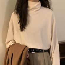 春夏新款洋气德绒加厚高领长袖T恤打底衫女内搭纯色韩版修身上衣