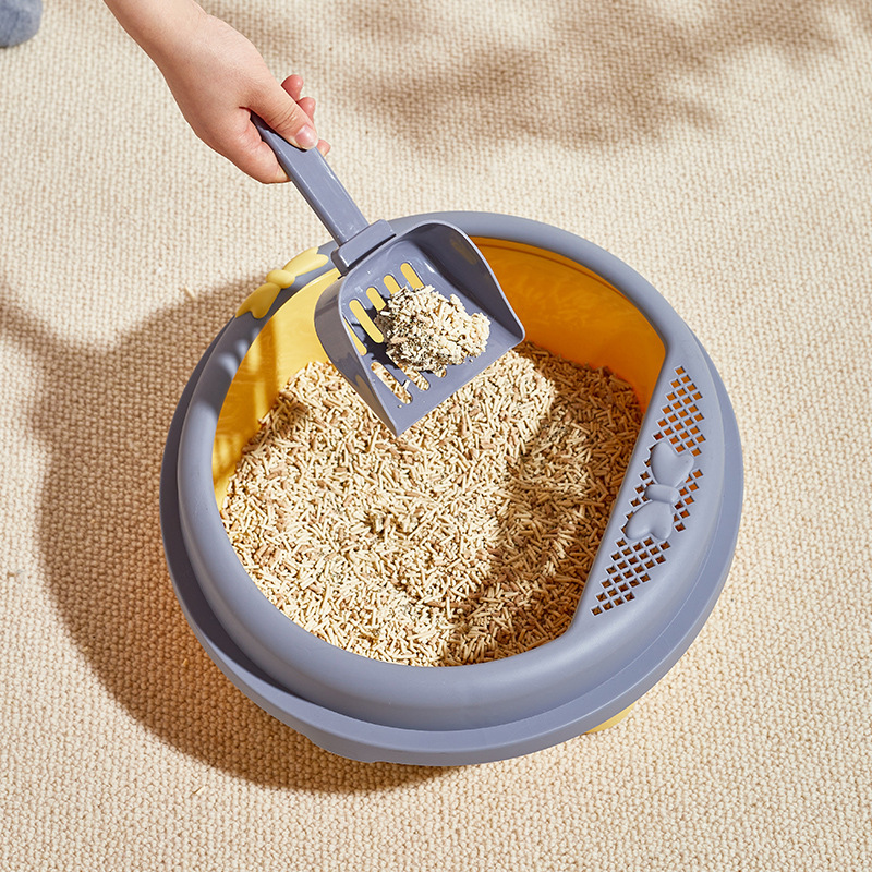 Semi-closed cat litter box extra large cat toilet with foot pedal sand leakage cat poop pan large space anti-splashing with shovel included