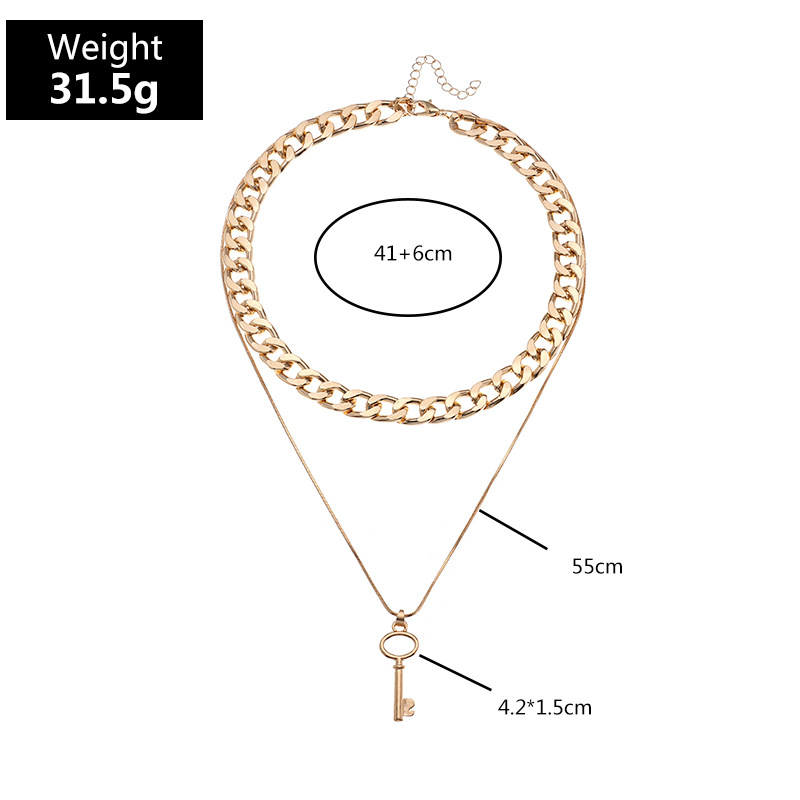 Hip Hop Thick Chain Metal Key Double-layer Necklace display picture 2