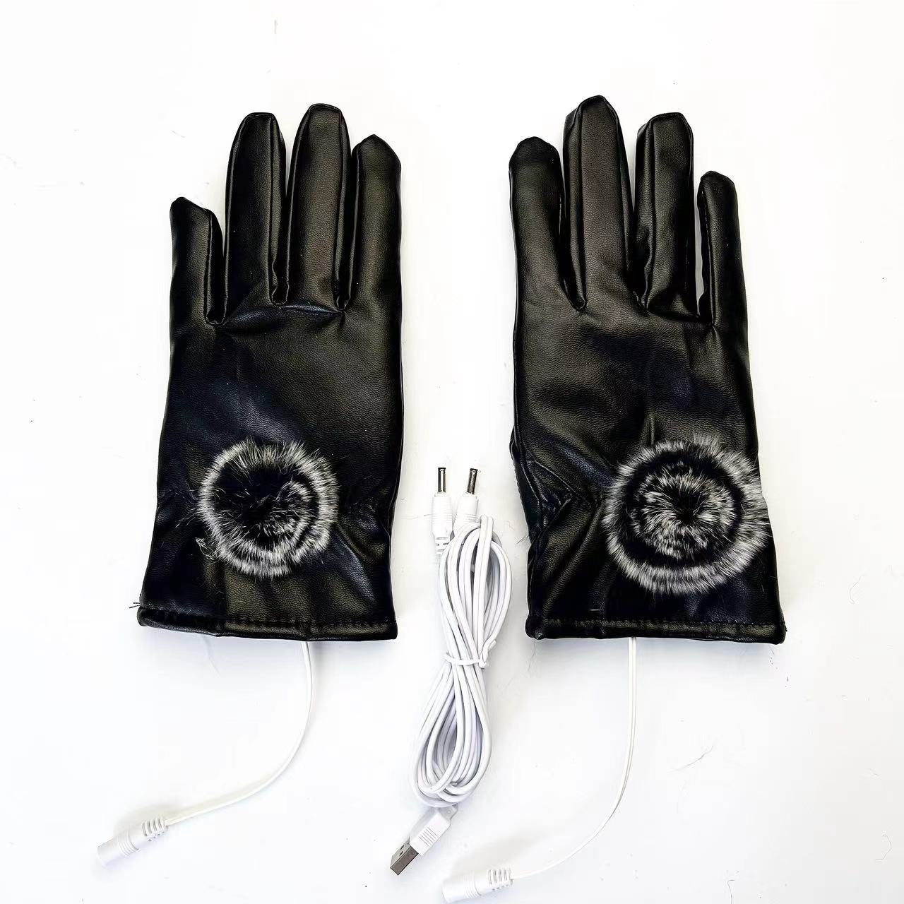 Heating Gloves Women's PU leather electric touch screen gloves USB electric 5-finger warm gloves_voghion.com