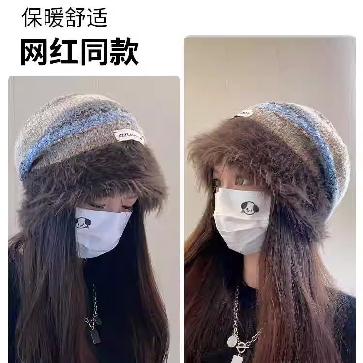 秋冬季女保暖堆堆帽复古毛绒显脸小针织帽2025时尚百搭大头围冷帽|undefined