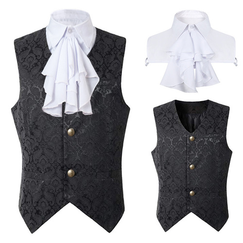 New Men's Medieval Style Vest Retro Short Puffer Jacket False Collar Halloween Costume for Amazon Wish 2020