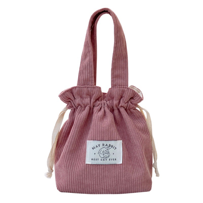 MAY RABBIT corduroy drawstring bag large capacity handbag storage bag canvas bag with hand gift drawstring bag fashion