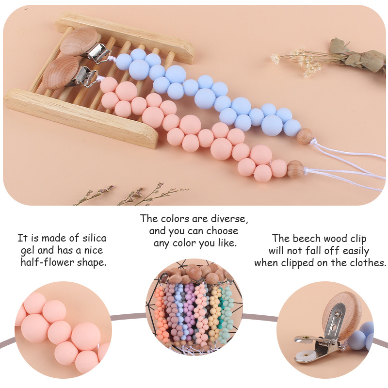 Nuevo bebé suministros silicona encaje forma chupete cadena calmante bebé cuentas de silicona mordedura molar cadena anti-caída