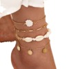 Summer Bohemian natural shell round currency Ringsu ankle chain girlfriends Anklets four -piece set